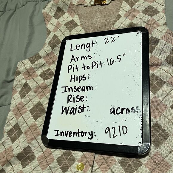 Center Stage Vintage Button Up Sleeveless Vest Argyle Pink Diamond Womens Size S - Picture 8 of 8